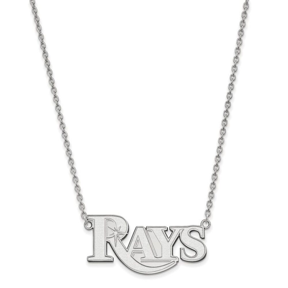 10K White Gold MLB Tampa Bay Rays Large Script Necklace, 18 Inch